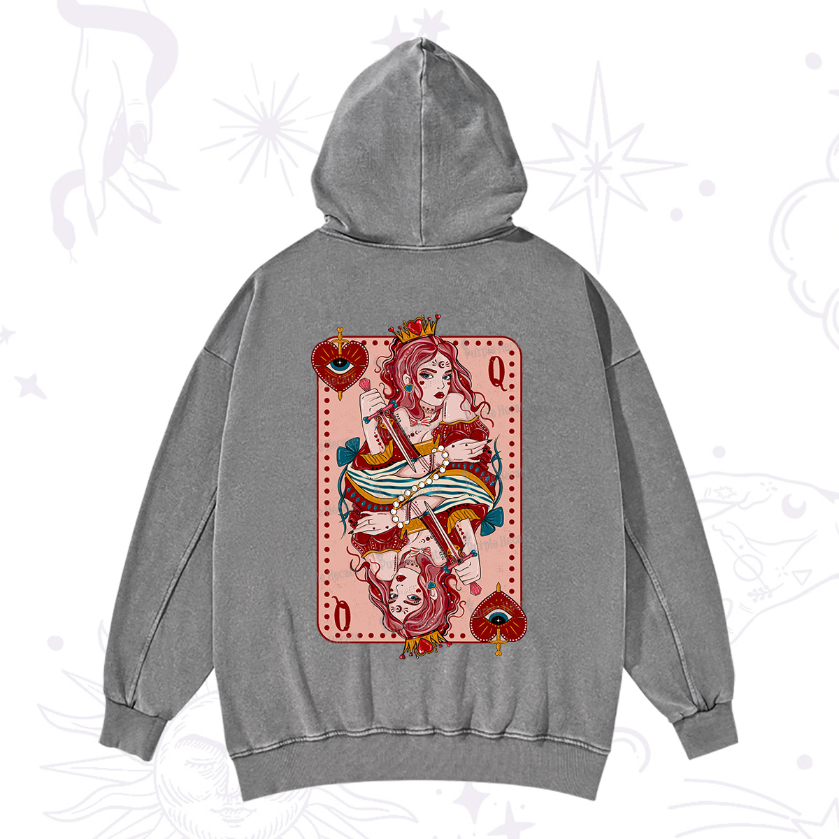 Purplehecate Queen of Hearts Washed Hoodie