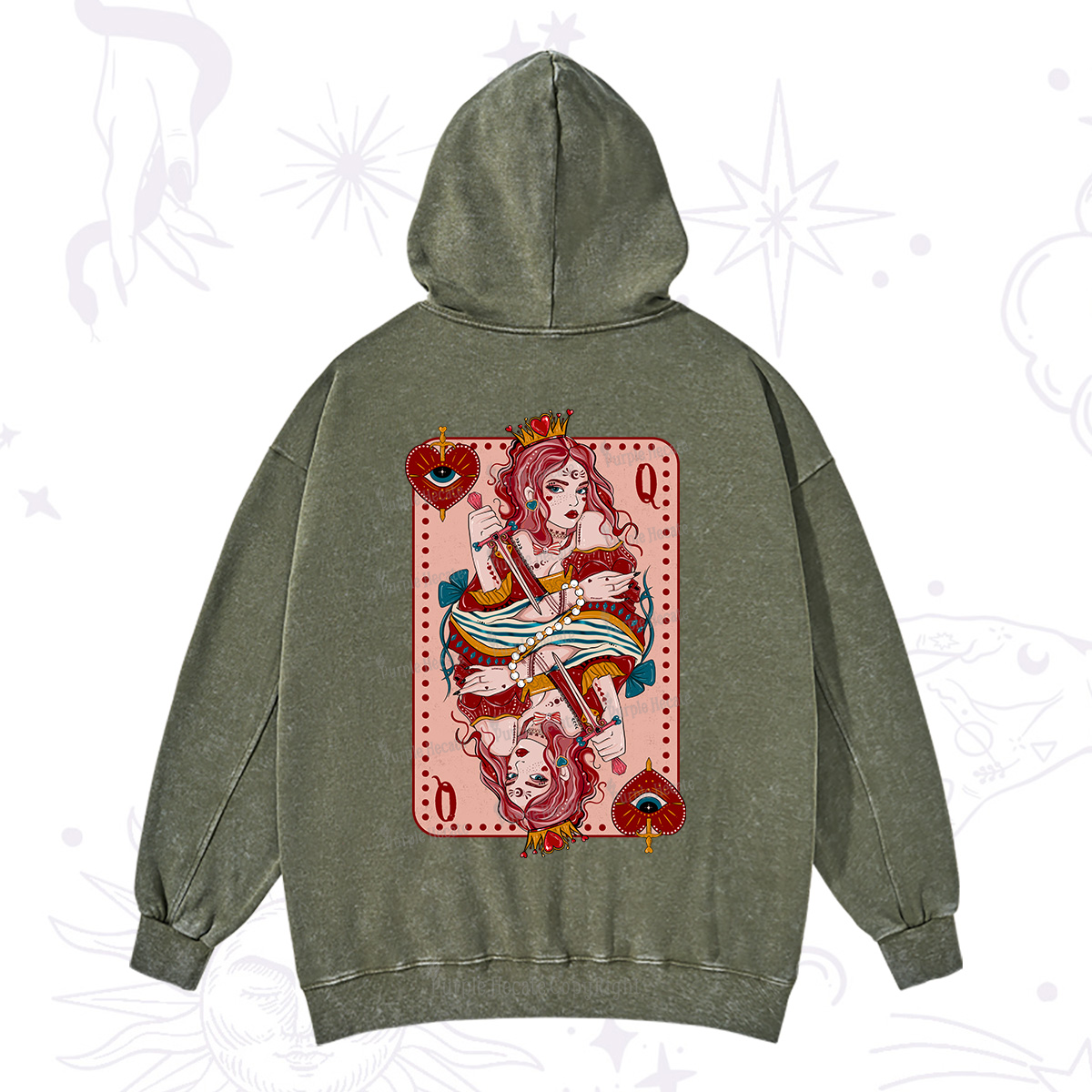 Purplehecate Queen of Hearts Washed Hoodie