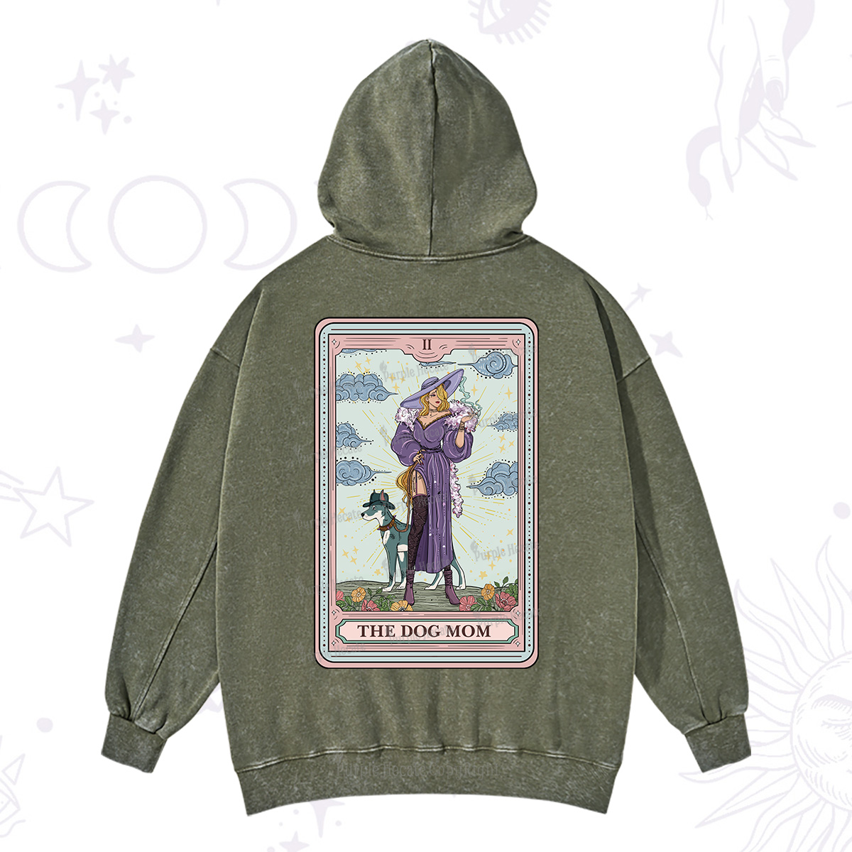 Purplehecate The Dog Mom Tarot Washed Hoodie