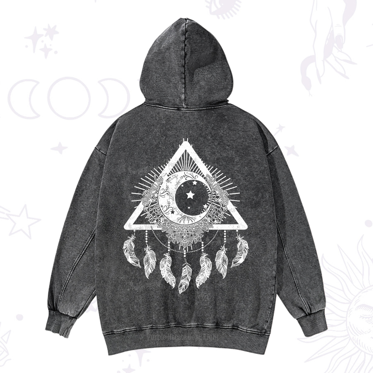 Purplehecate Starry Moon Dreamcatcher Washed Hoodie