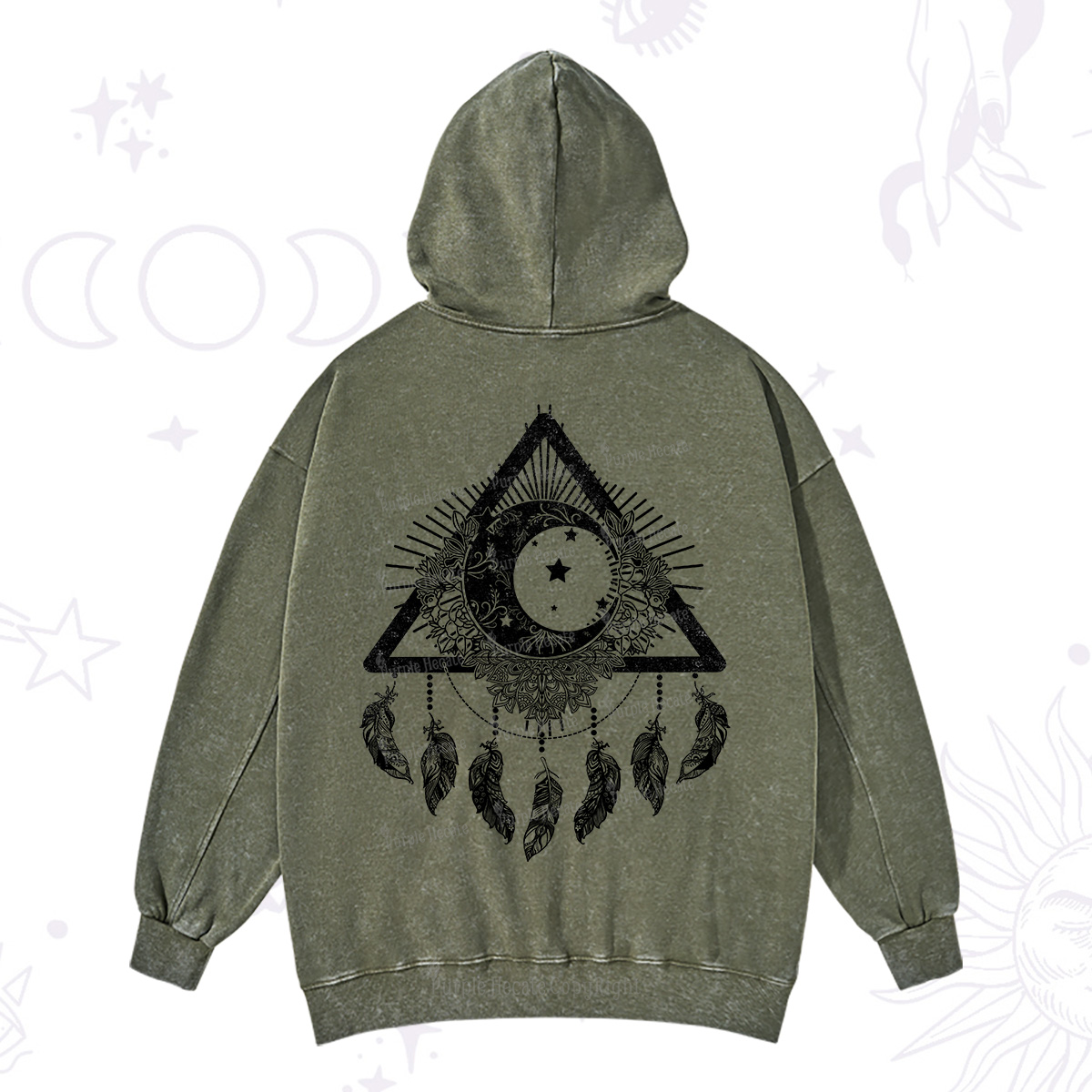 Purplehecate Starry Moon Dreamcatcher Washed Hoodie