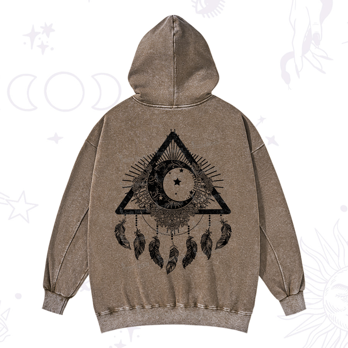 Purplehecate Starry Moon Dreamcatcher Washed Hoodie