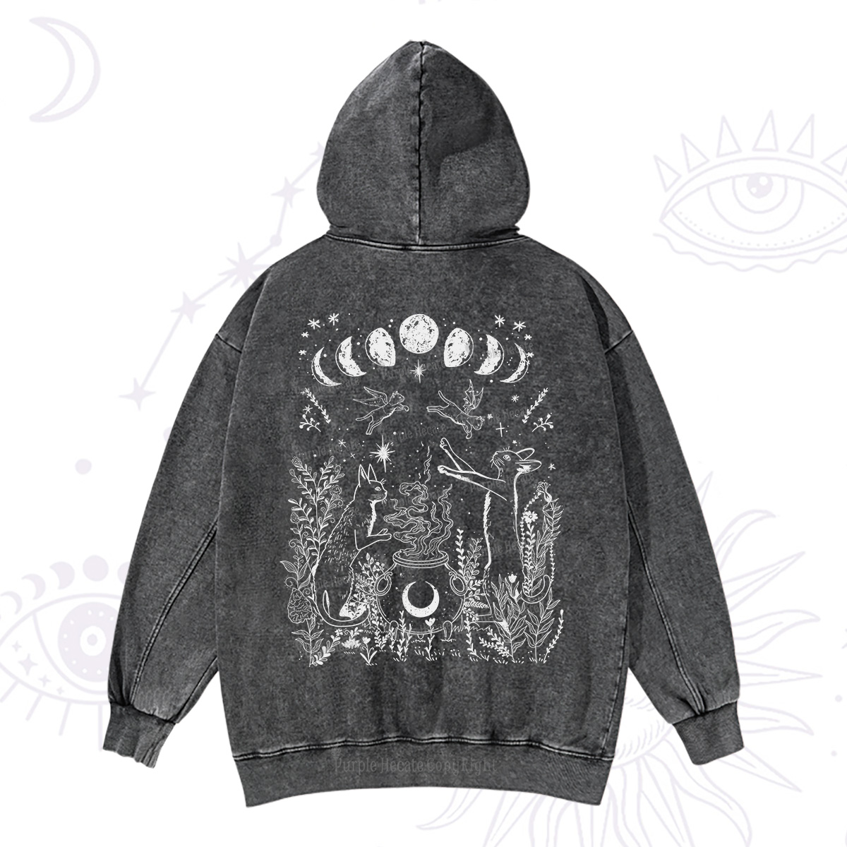Purplehecate Celestial Cat Washed Hoodie