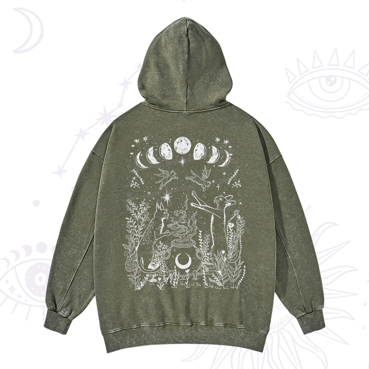 Purplehecate Celestial Cat Washed Hoodie