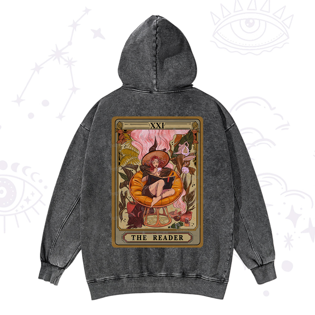 Purplehecate The Reader Tarot Card Washed Hoodie