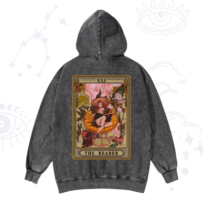 Purplehecate The Reader Tarot Card Washed Hoodie