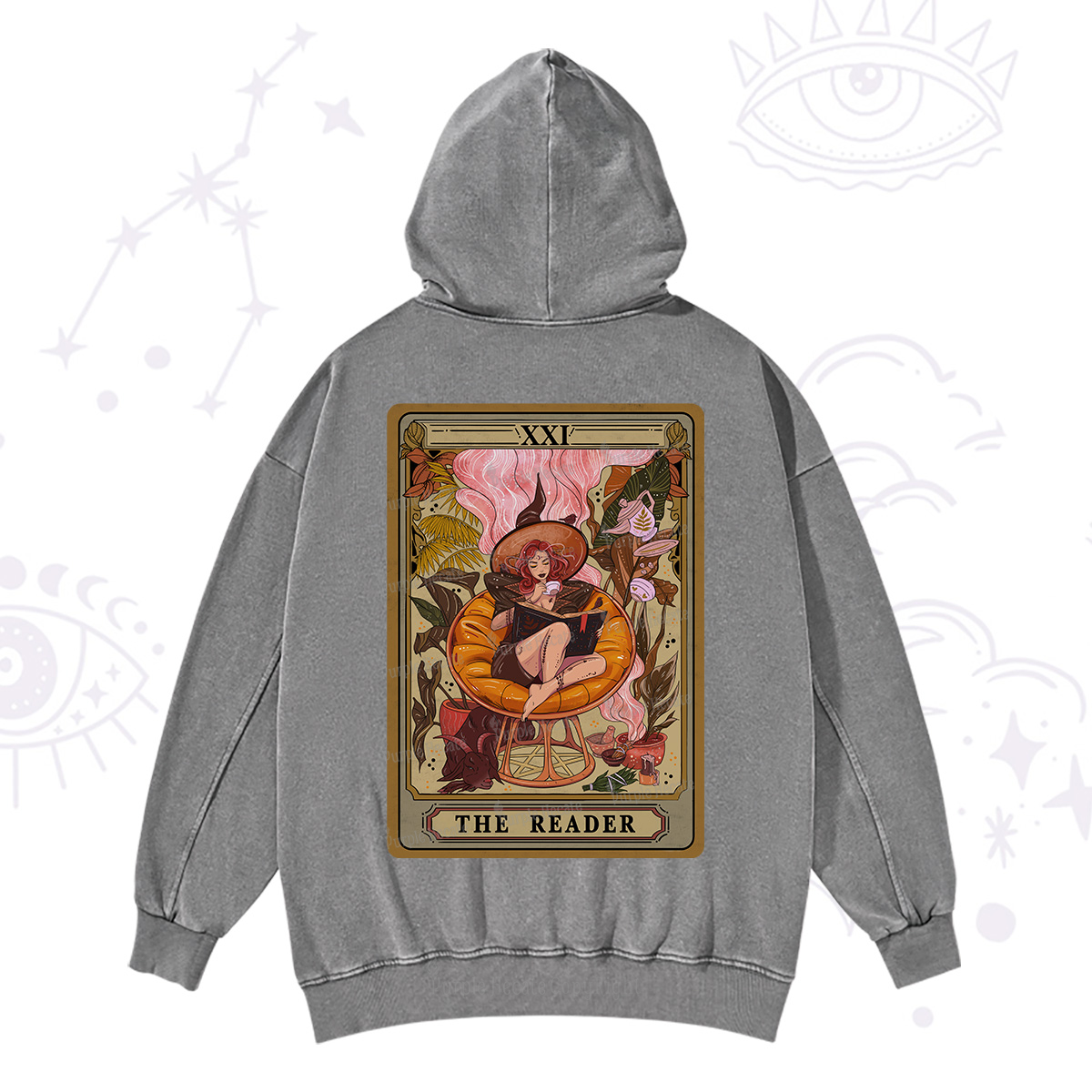 Purplehecate The Reader Tarot Card Washed Hoodie