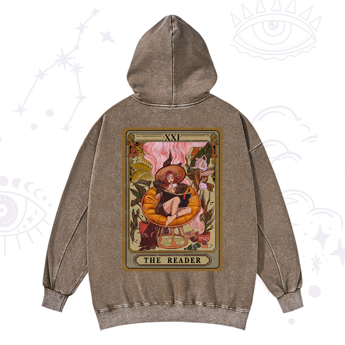 Purplehecate The Reader Tarot Card Washed Hoodie