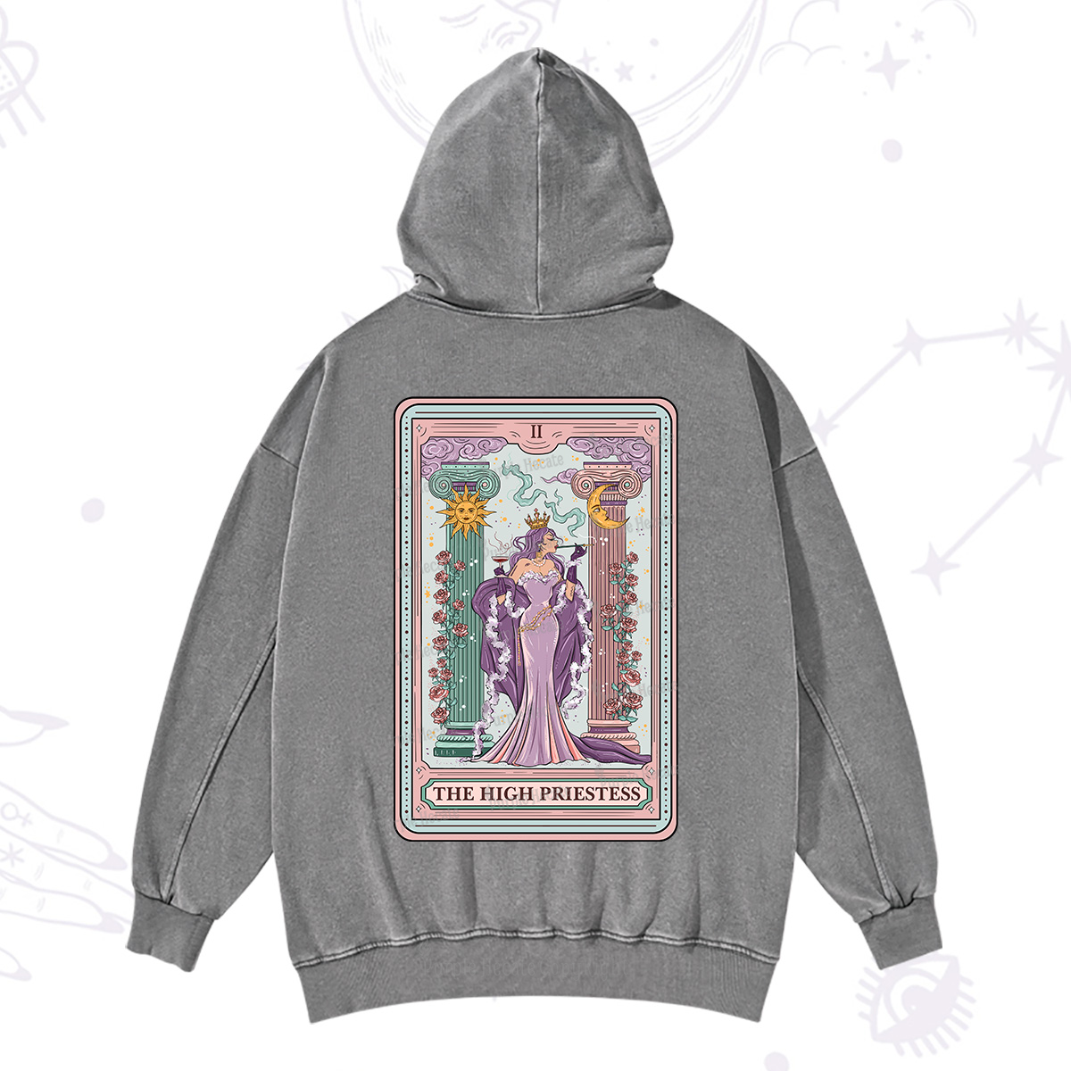 Purplehecate The High Priestess Tarot Card Washed Hoodie
