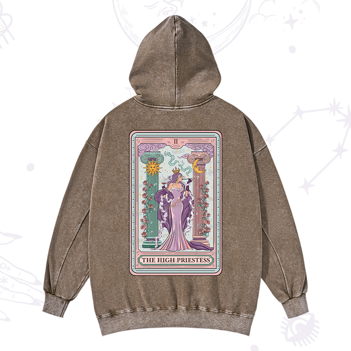 Purplehecate The High Priestess Tarot Card Washed Hoodie