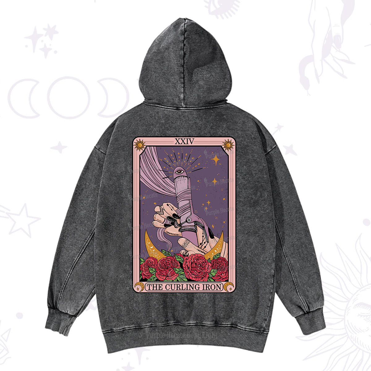 Purplehecate The Curling Iron Tarot Washed Hoodie