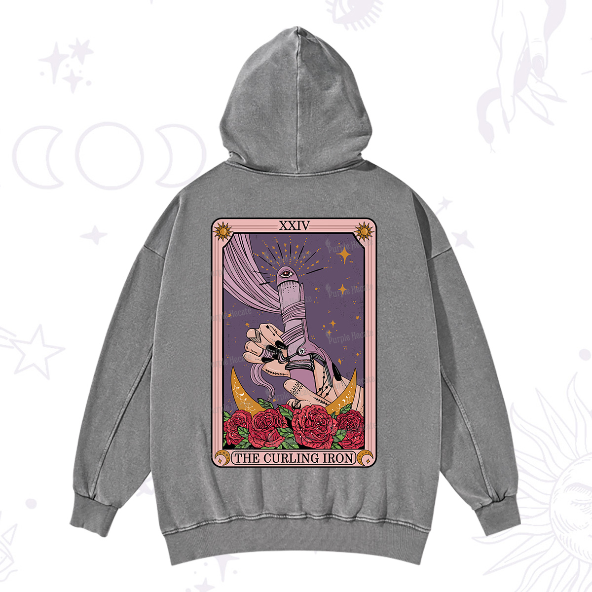 Purplehecate The Curling Iron Tarot Washed Hoodie