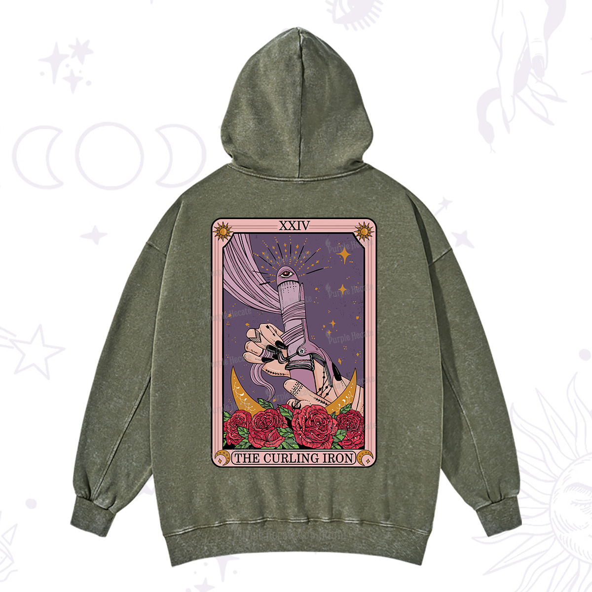 Purplehecate The Curling Iron Tarot Washed Hoodie