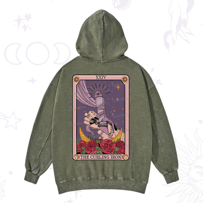 Purplehecate The Curling Iron Tarot Washed Hoodie