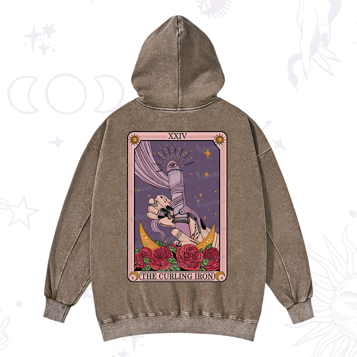 Purplehecate The Curling Iron Tarot Washed Hoodie