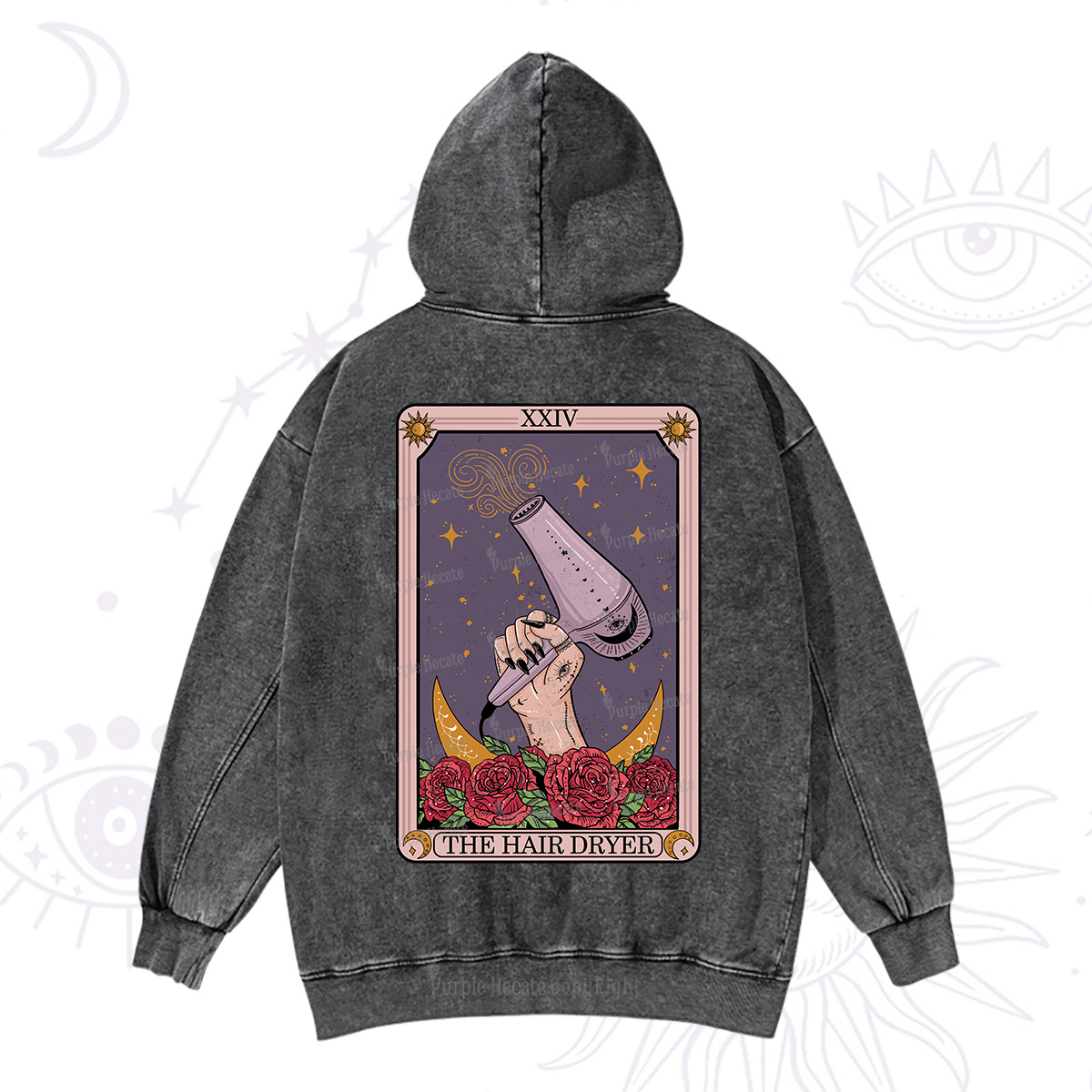 Purplehecate The Hair Dryer Tarot Washed Hoodie