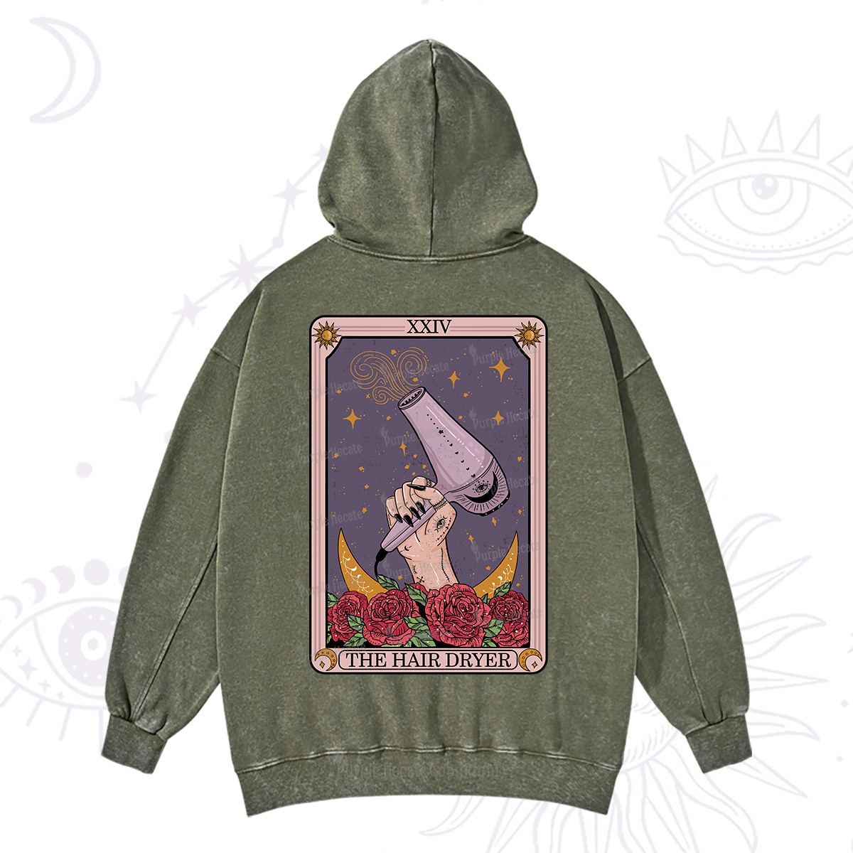 Purplehecate The Hair Dryer Tarot Washed Hoodie