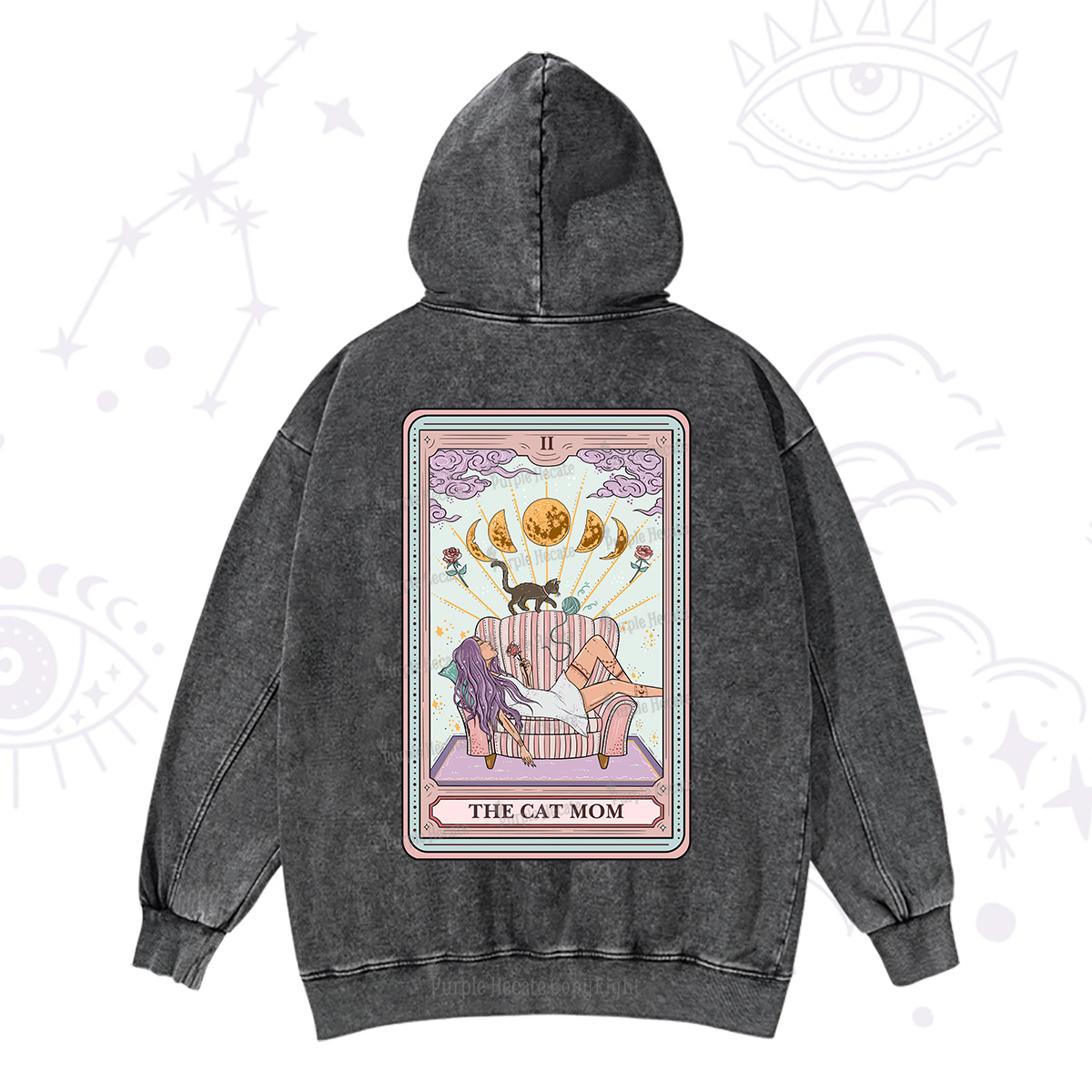 Purplehecate The Cat Mom Tarot Washed Hoodie
