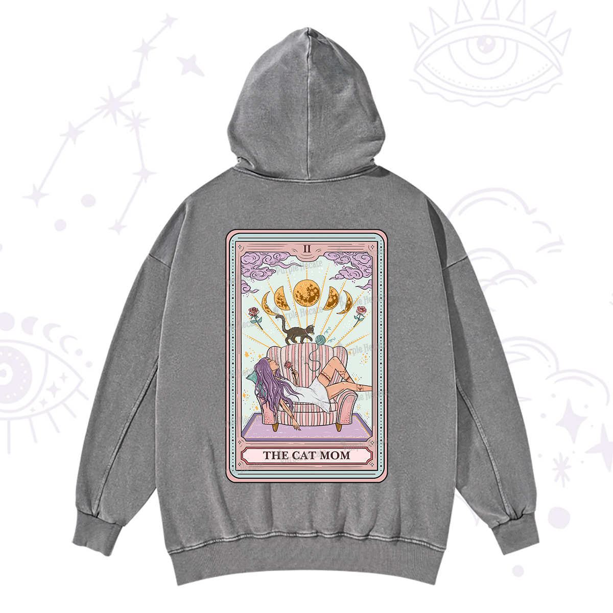 Purplehecate The Cat Mom Tarot Washed Hoodie