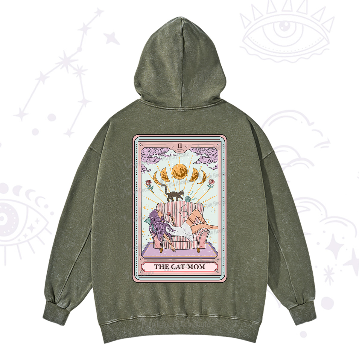 Purplehecate The Cat Mom Tarot Washed Hoodie