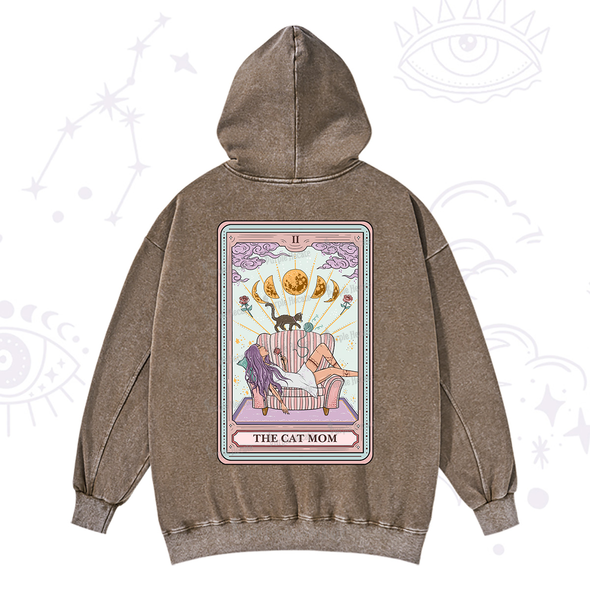 Purplehecate The Cat Mom Tarot Washed Hoodie
