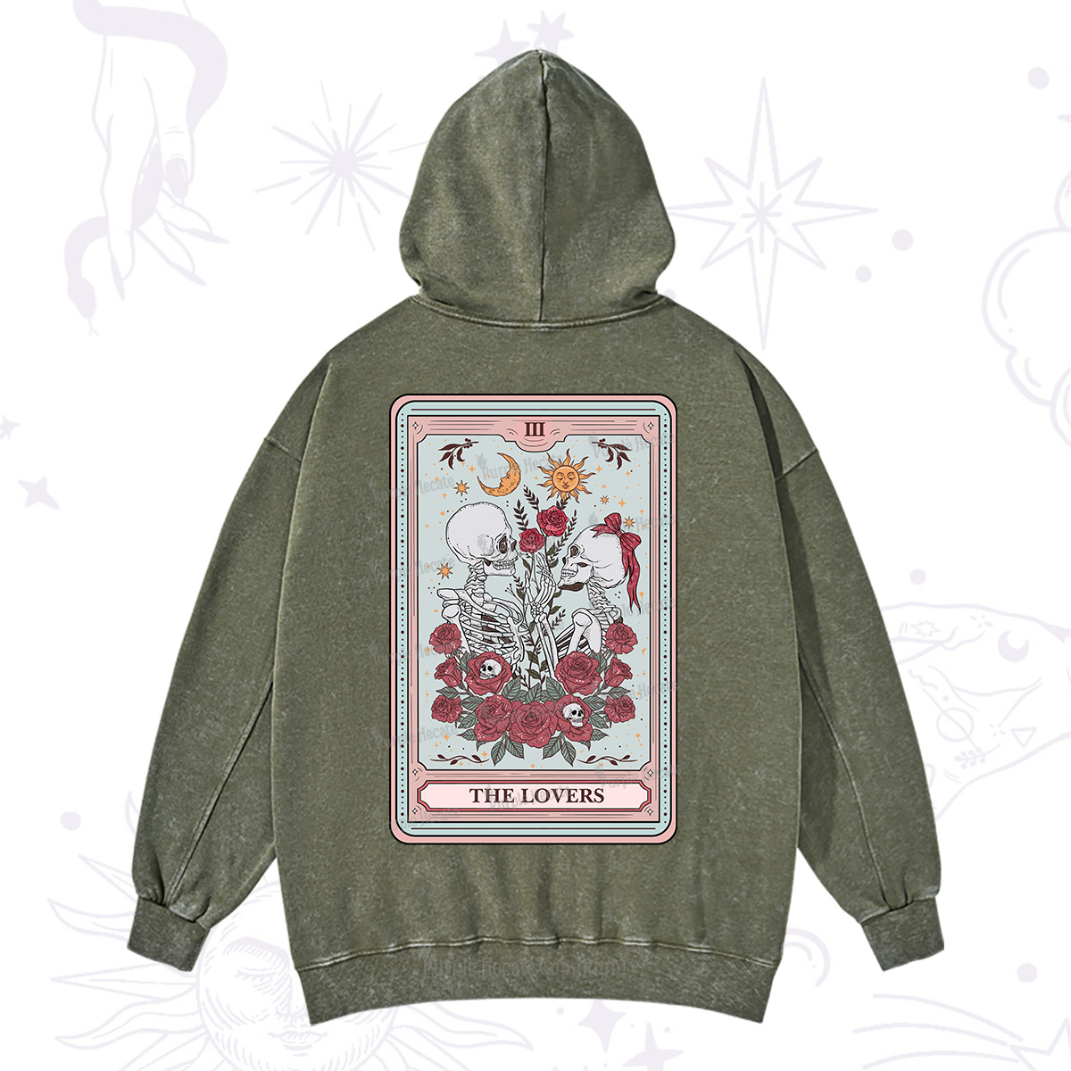 Purplehecate The Lovers Skeleton Tarot Washed Hoodie