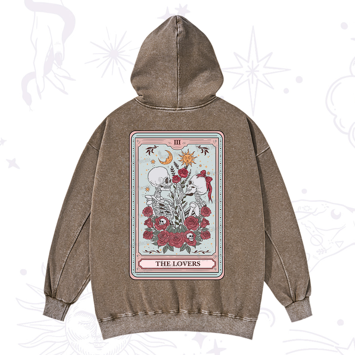 Purplehecate The Lovers Skeleton Tarot Washed Hoodie