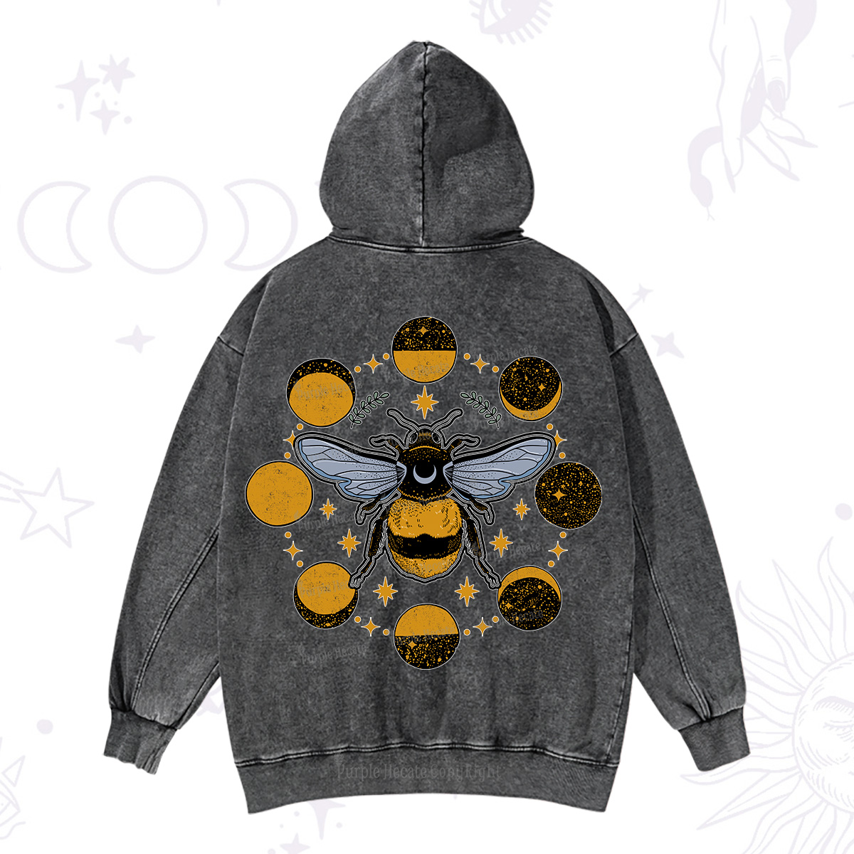 Purplehecate Phases of the Moon Bee Washed Hoodie