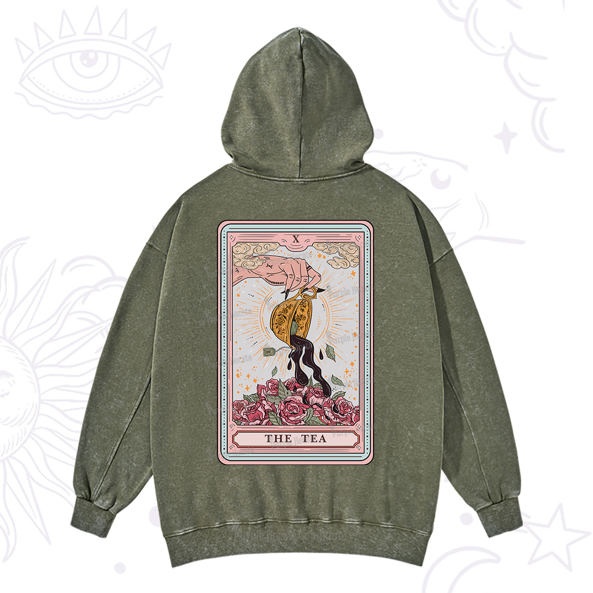 Purplehecate The Tea Food Tarot Card Washed Hoodie