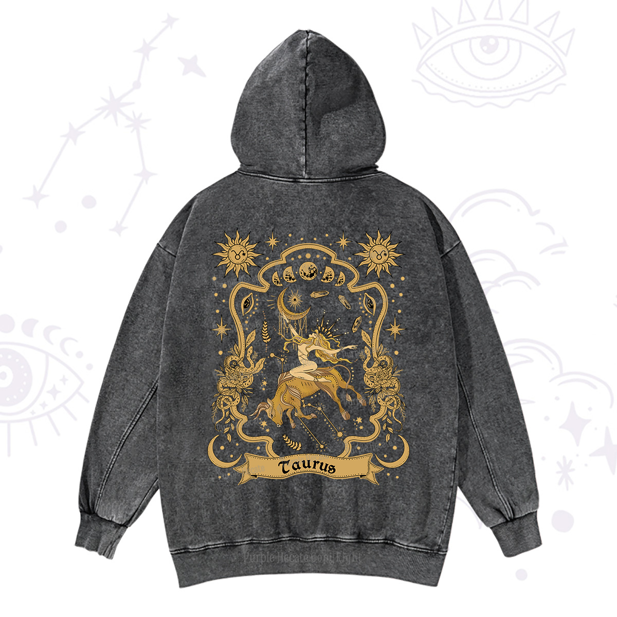 Purplehecate Taurus' Astral Mirage Zodiac Washed Hoodie