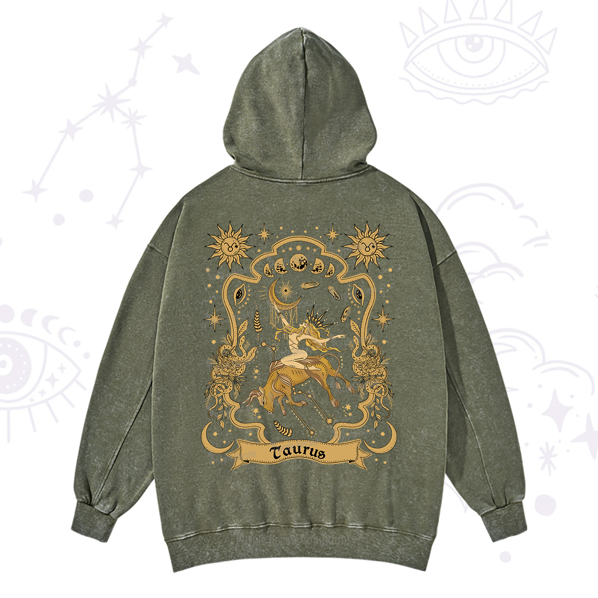 Purplehecate Taurus' Astral Mirage Zodiac Washed Hoodie