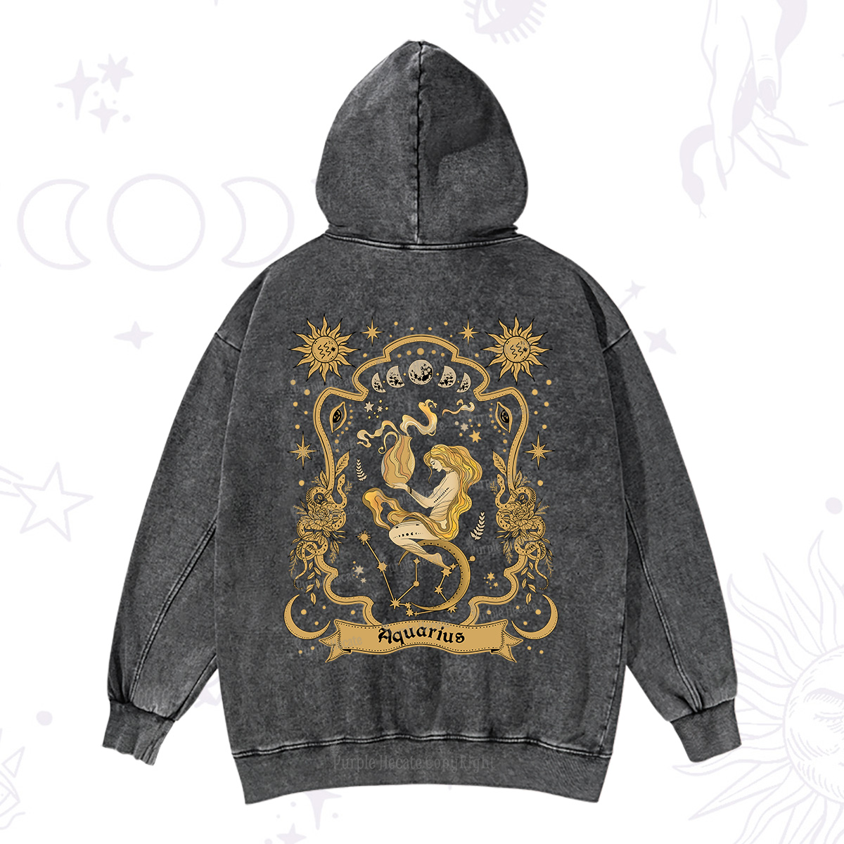 Purplehecate Aquarius' Astral Mirage Zodiac Washed Hoodie