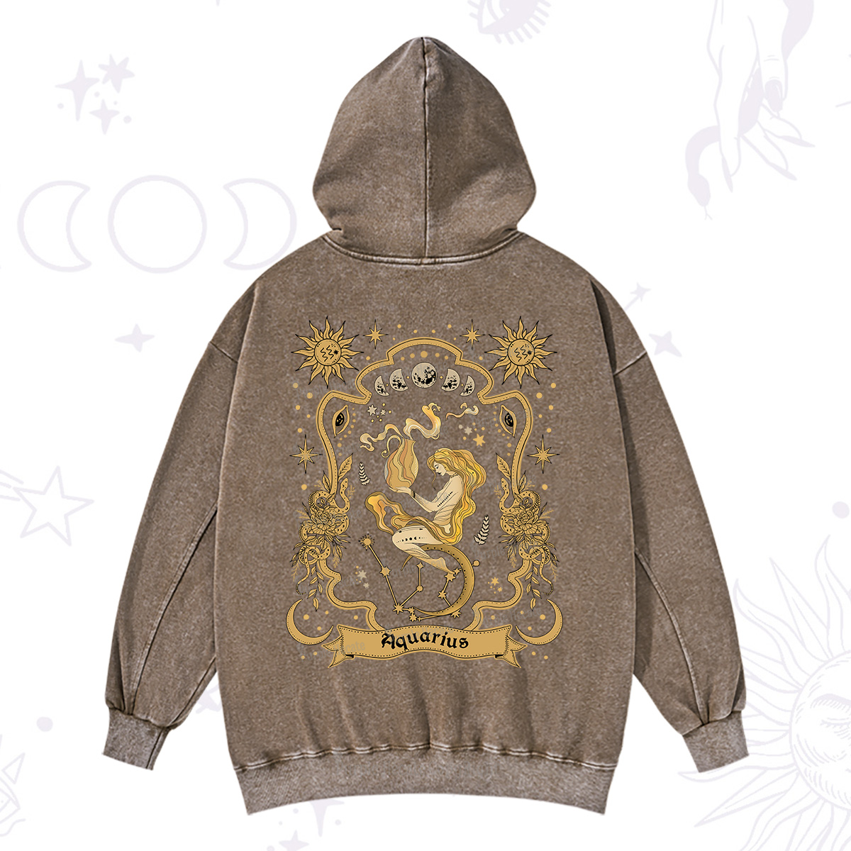 Purplehecate Aquarius' Astral Mirage Zodiac Washed Hoodie