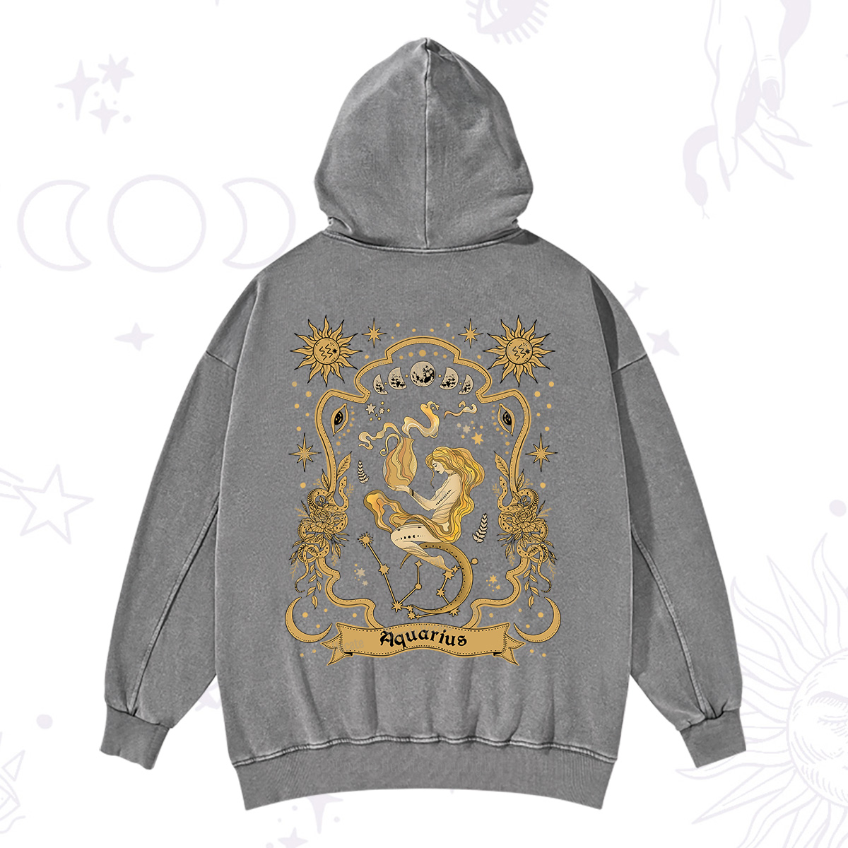 Purplehecate Aquarius' Astral Mirage Zodiac Washed Hoodie