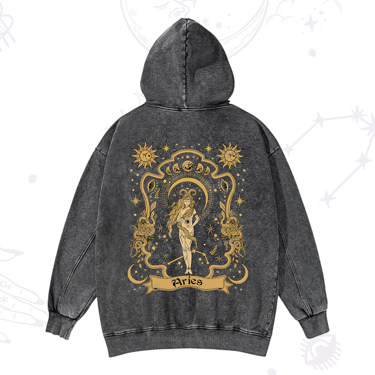 Purplehecate Aries' Astral Mirage Zodiac Washed Hoodie