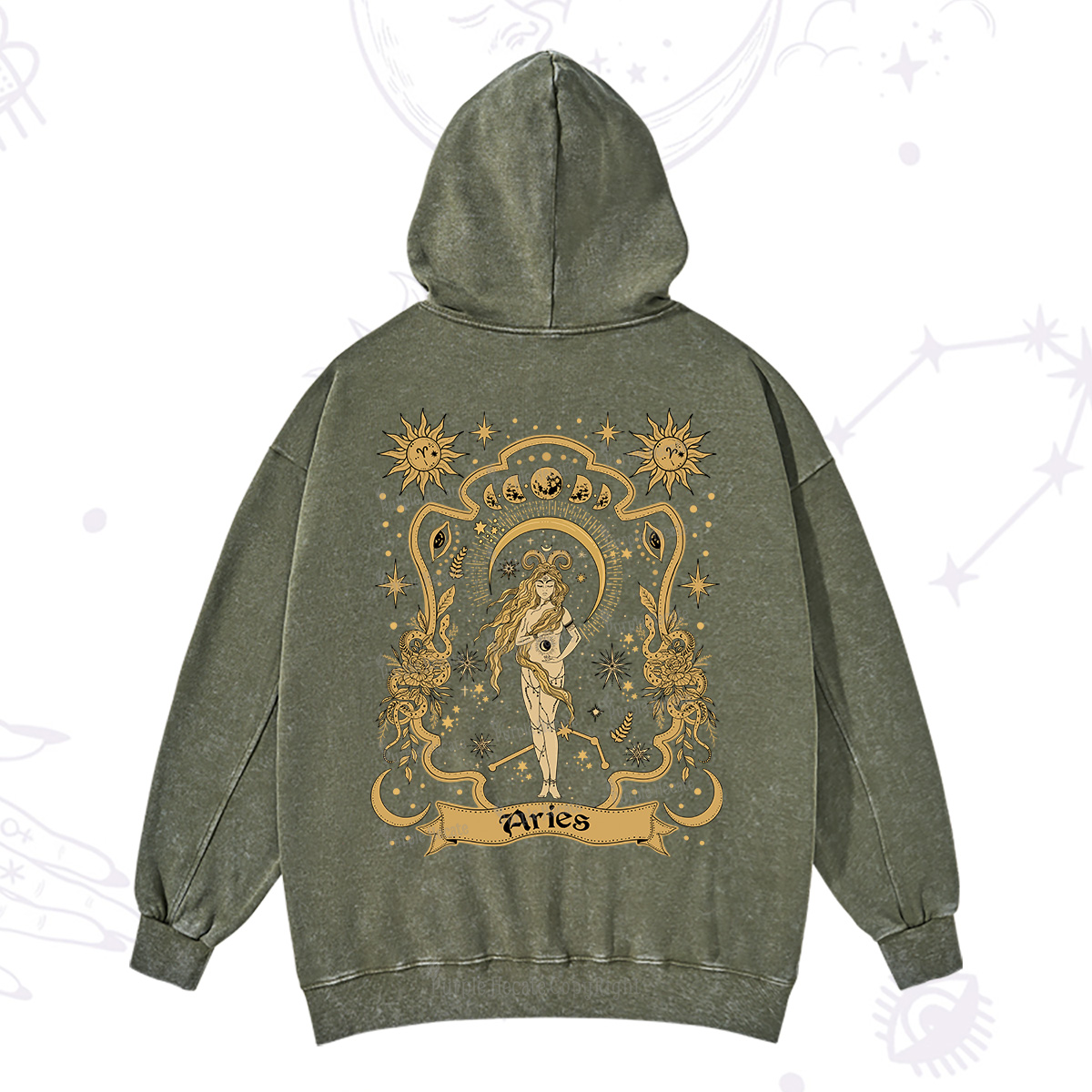 Purplehecate Aries' Astral Mirage Zodiac Washed Hoodie
