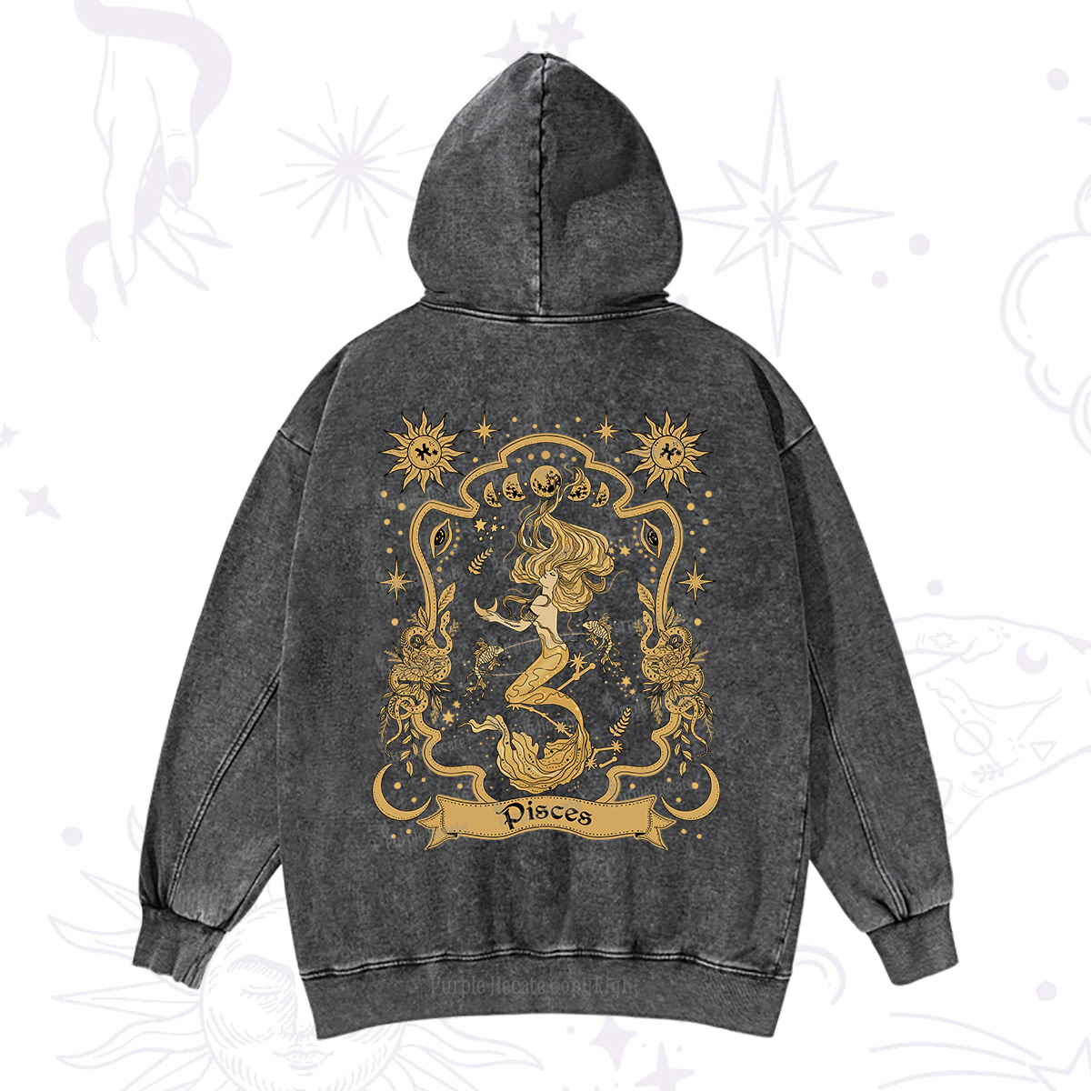 Purplehecate Pisces' Astral Mirage Zodiac Washed Hoodie