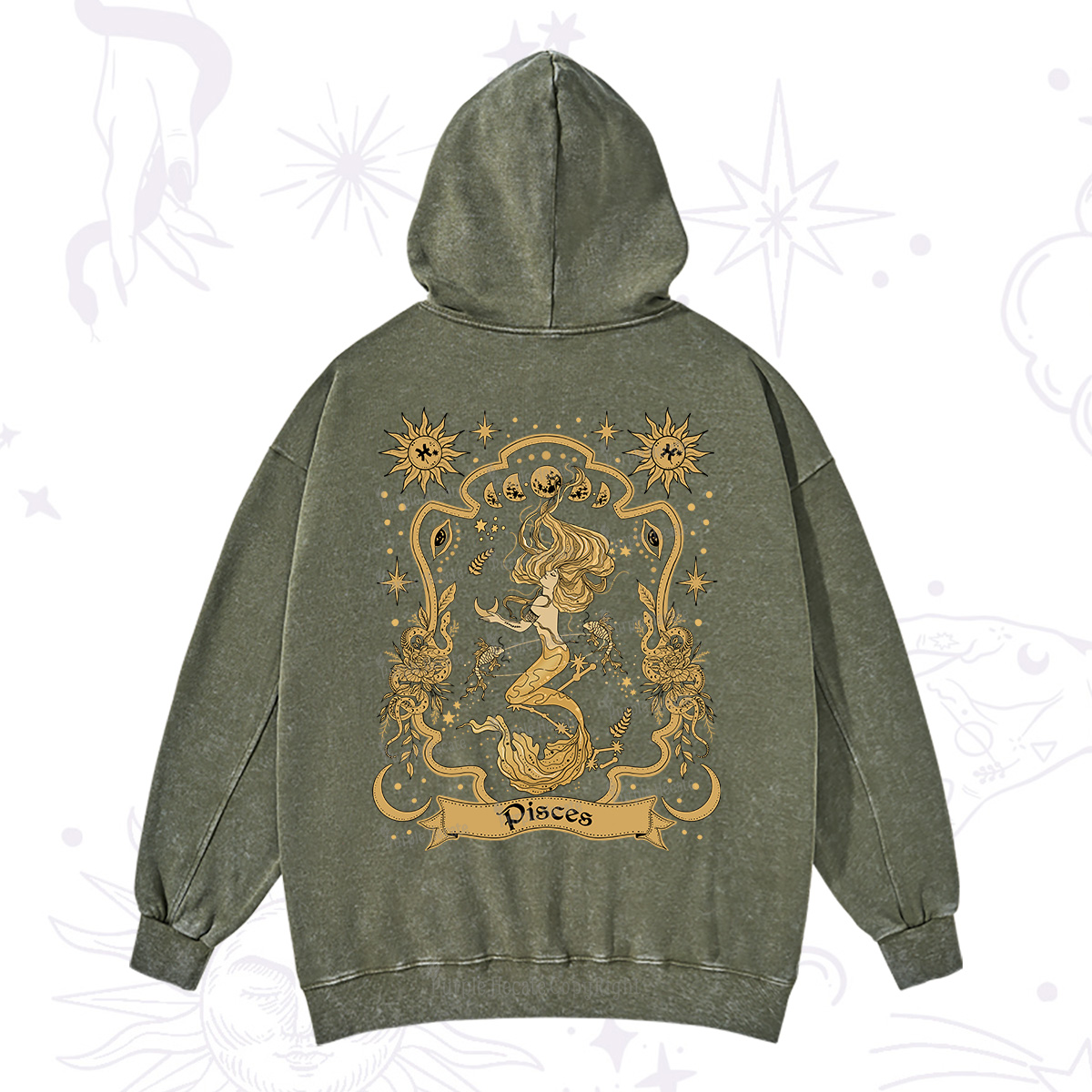 Purplehecate Pisces' Astral Mirage Zodiac Washed Hoodie