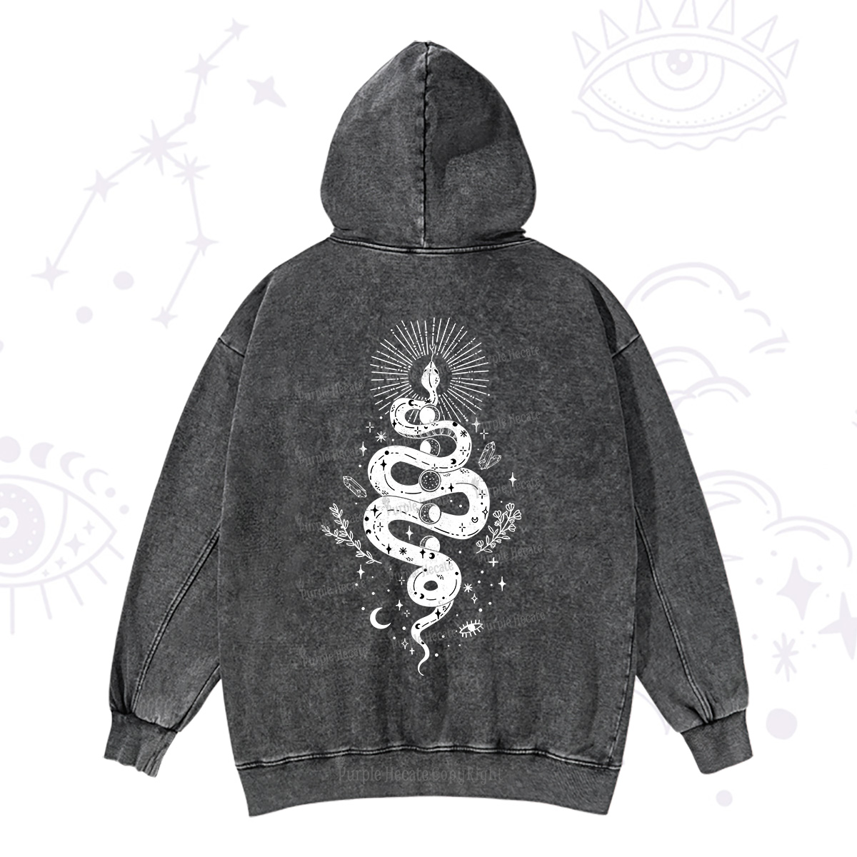 Purplehecate Mystical Moon Phases Snake Washed Hoodie