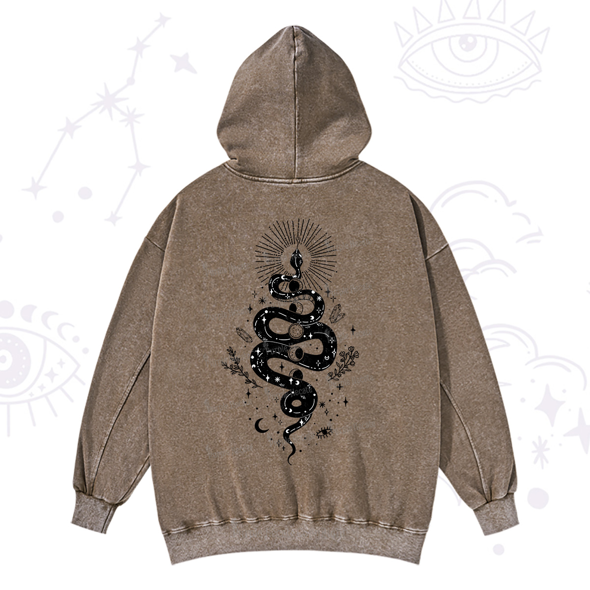 Purplehecate Mystical Moon Phases Snake Washed Hoodie