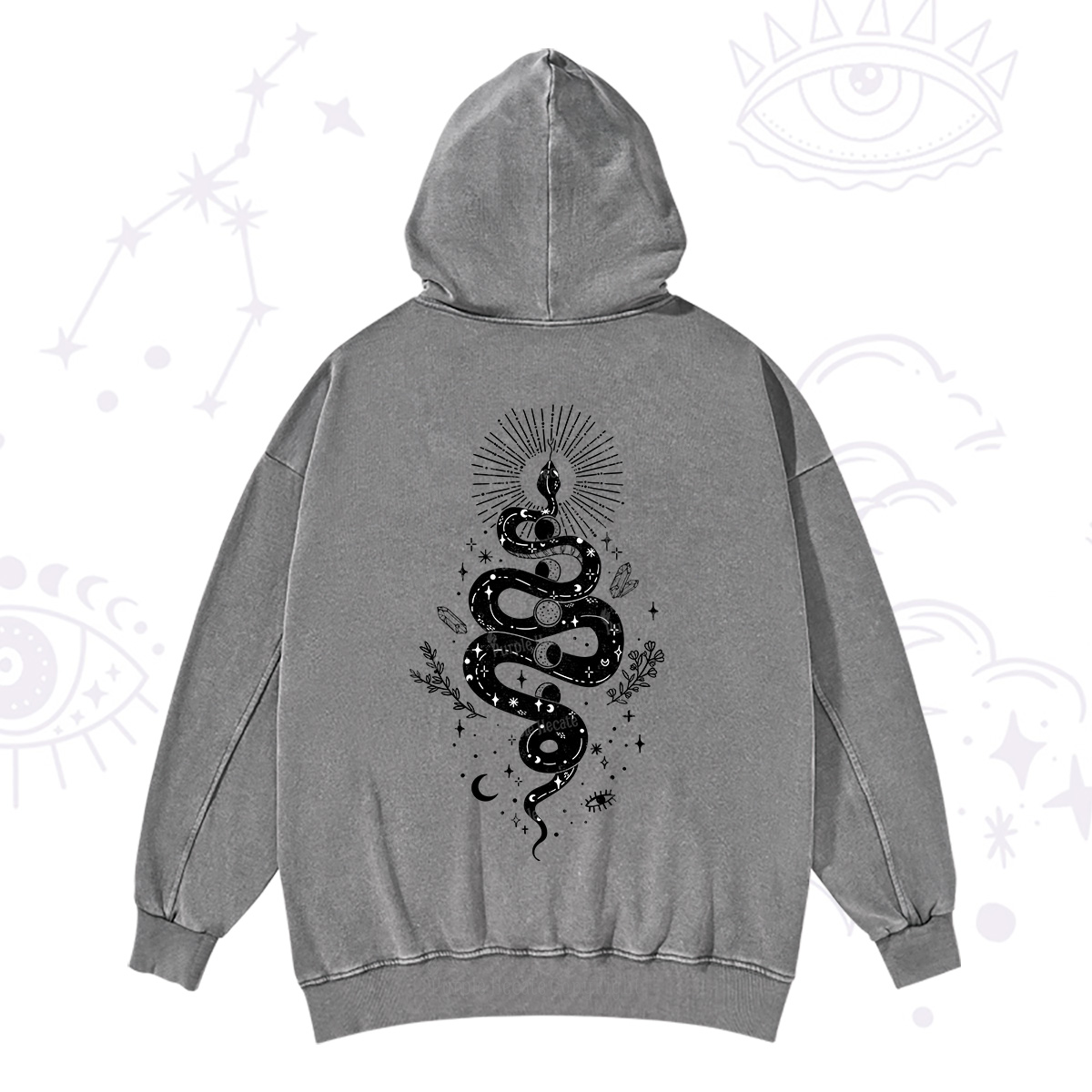 Purplehecate Mystical Moon Phases Snake Washed Hoodie
