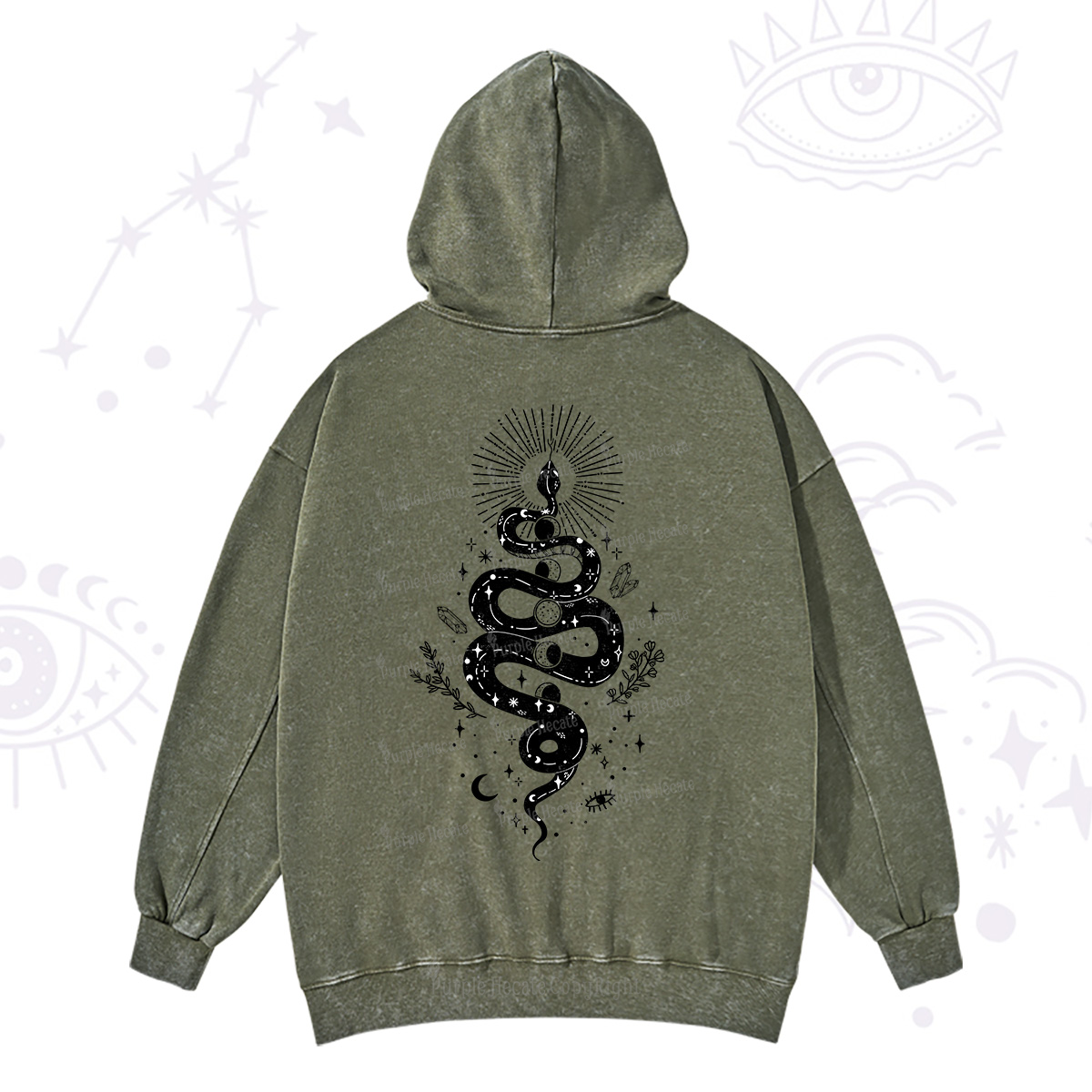 Purplehecate Mystical Moon Phases Snake Washed Hoodie