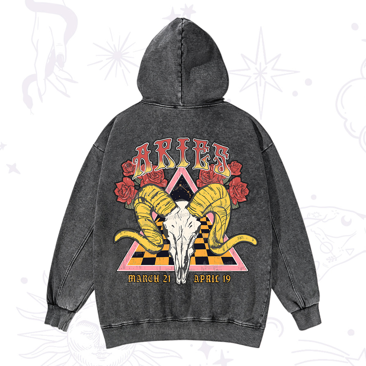 Purplehecate Aries Crew Zodiac Washed Hoodie