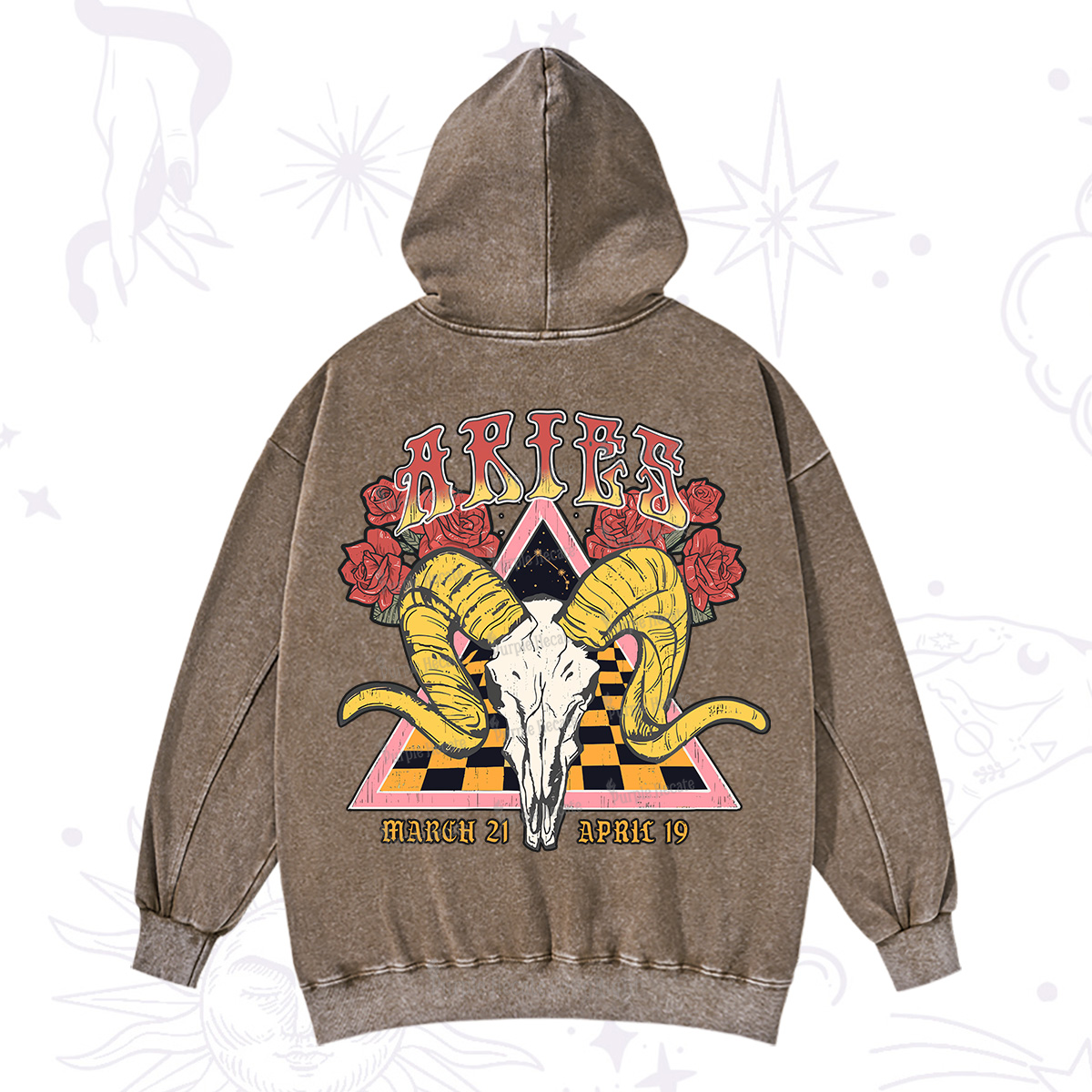 Purplehecate Aries Crew Zodiac Washed Hoodie