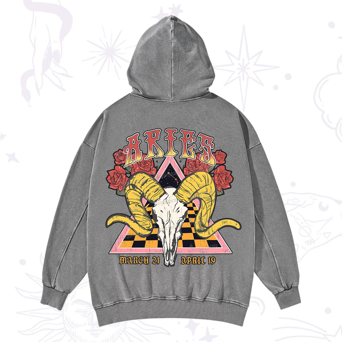 Purplehecate Aries Crew Zodiac Washed Hoodie