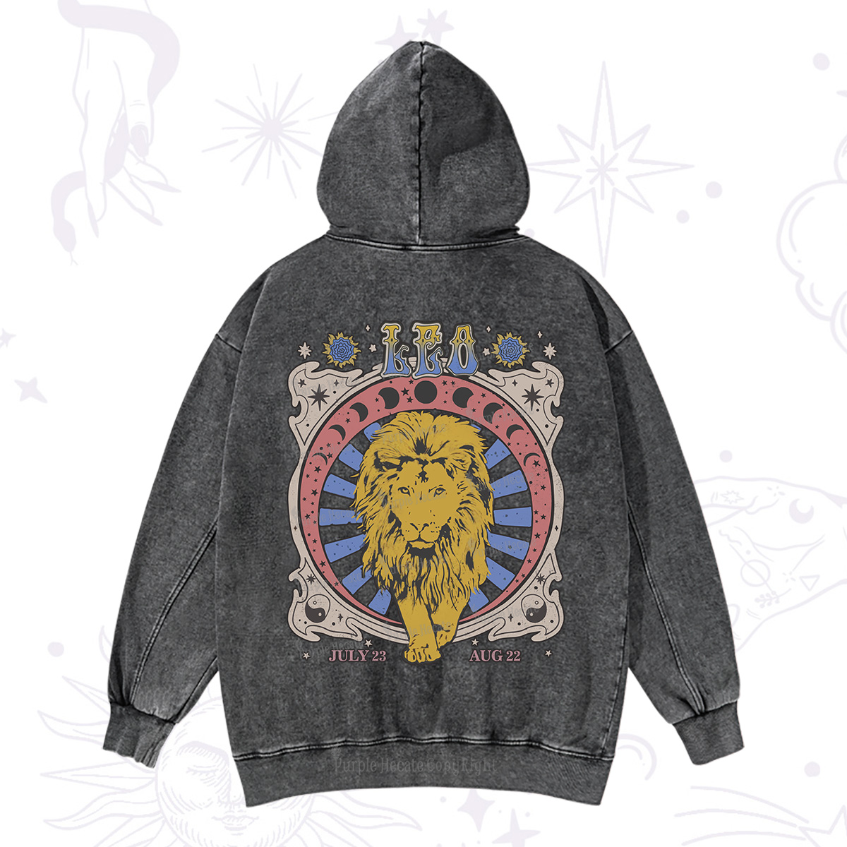 Purplehecate Leo Crew Zodiac Washed Hoodie