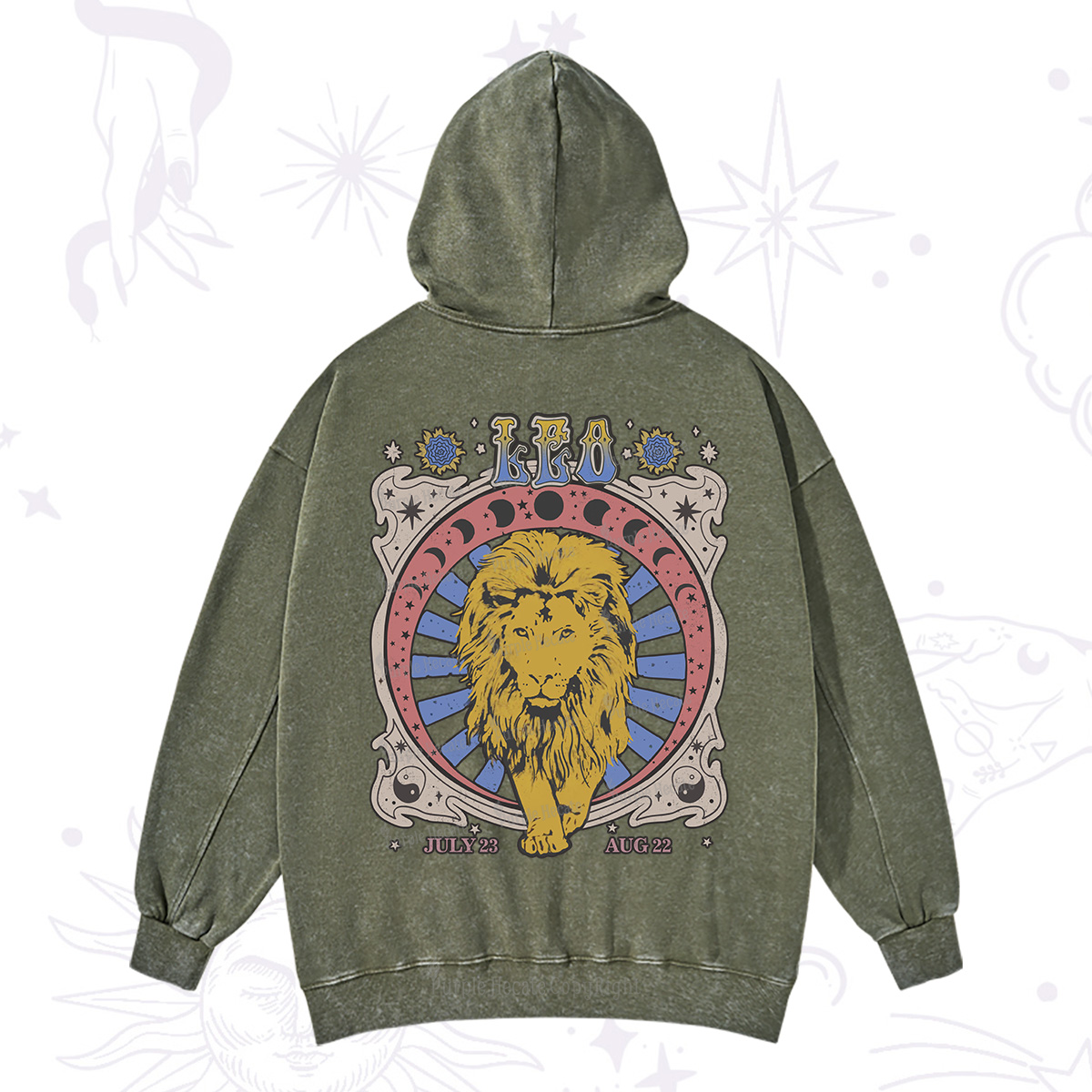 Purplehecate Leo Crew Zodiac Washed Hoodie