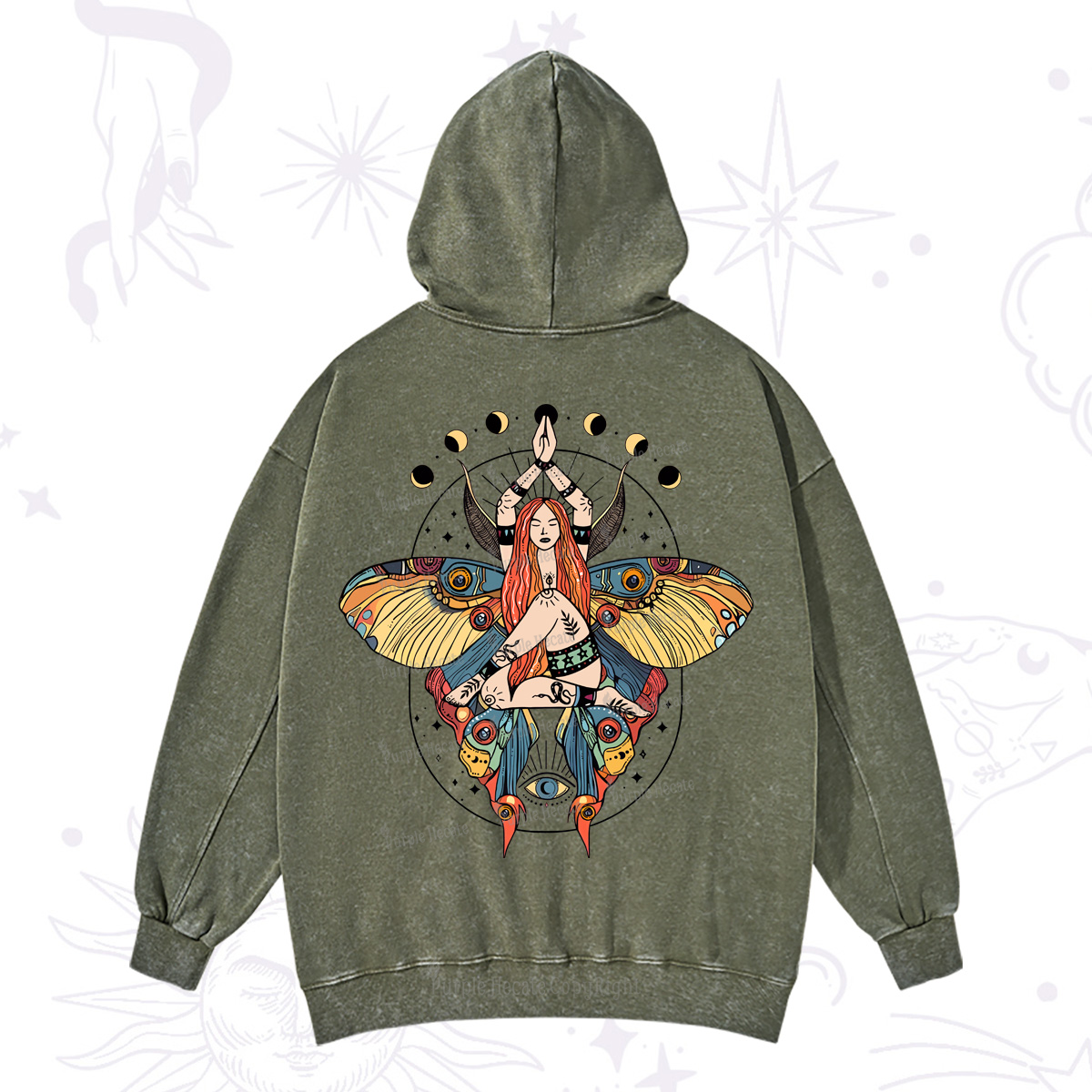 Purplehecate Luna Moth Washed Hoodie