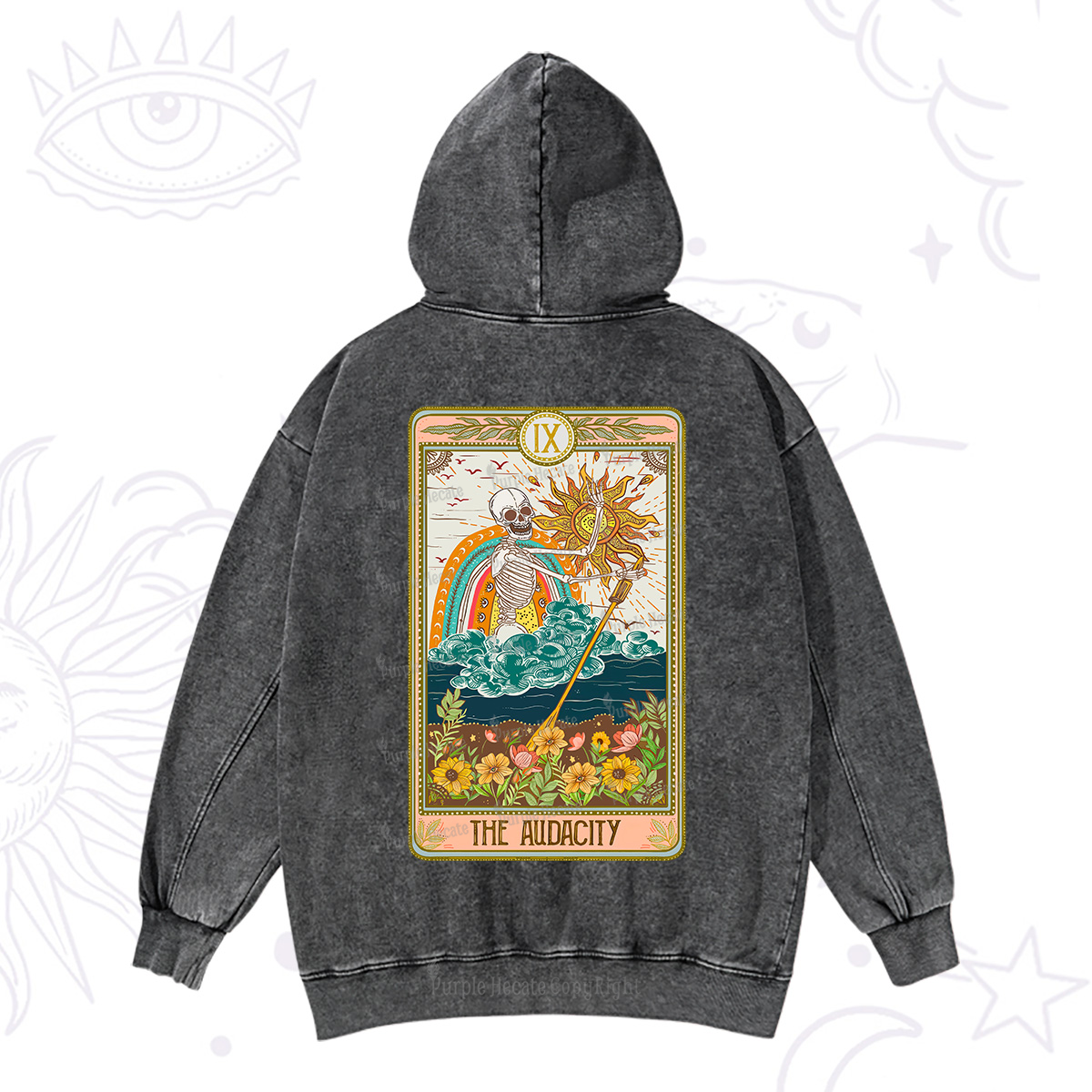 Purplehecate The Audacity Tarot Card Washed Hoodie