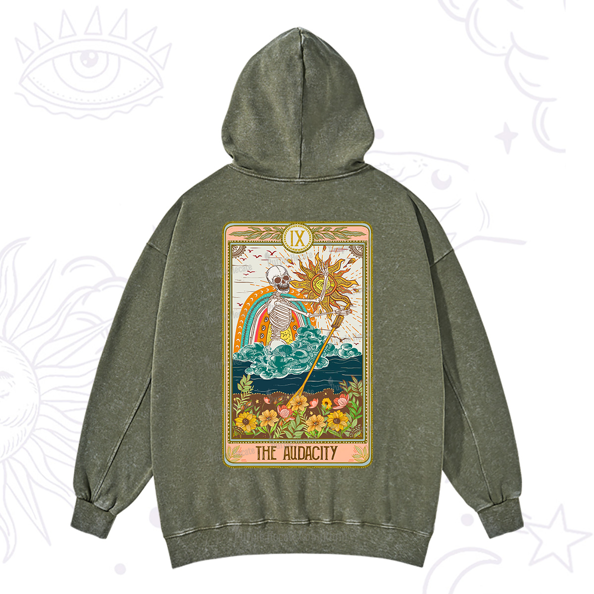 Purplehecate The Audacity Tarot Card Washed Hoodie